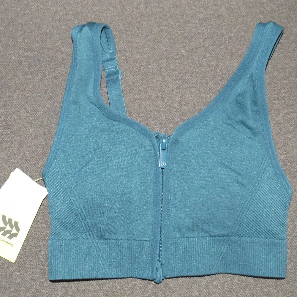 All In Motion Women's Seamless Zip Front Padded Sports Bra Teal Size XS
